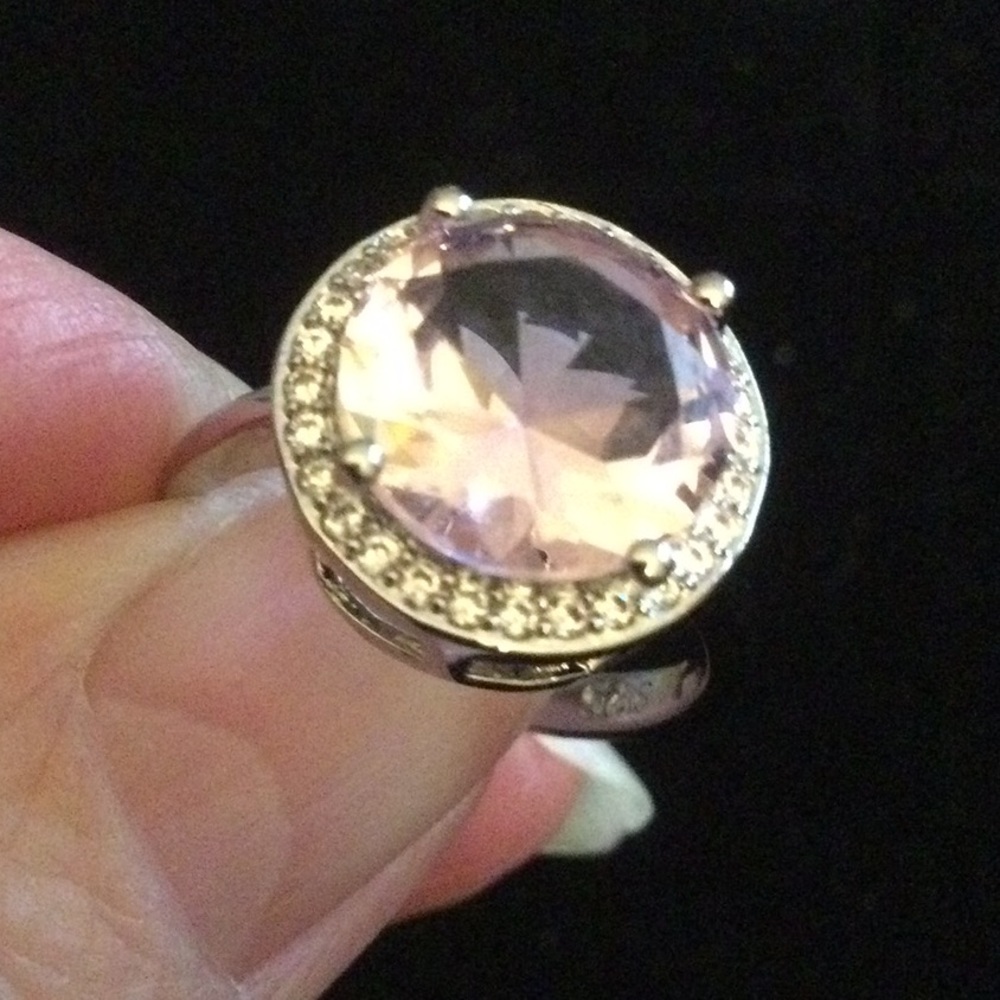 Romantic Pink Kunzite Quartz Ring with Halo - Picture 7 of 10